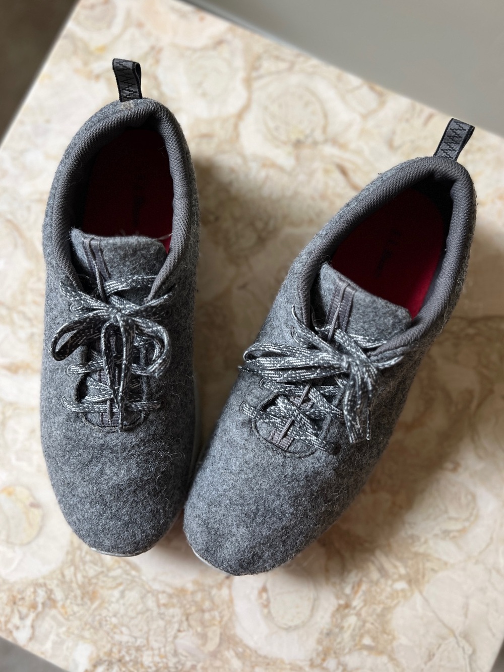 L.L. Bean Women's Ash Gray Wool Lace-Up Sneakers with Red Interior - Picture 5 of 15